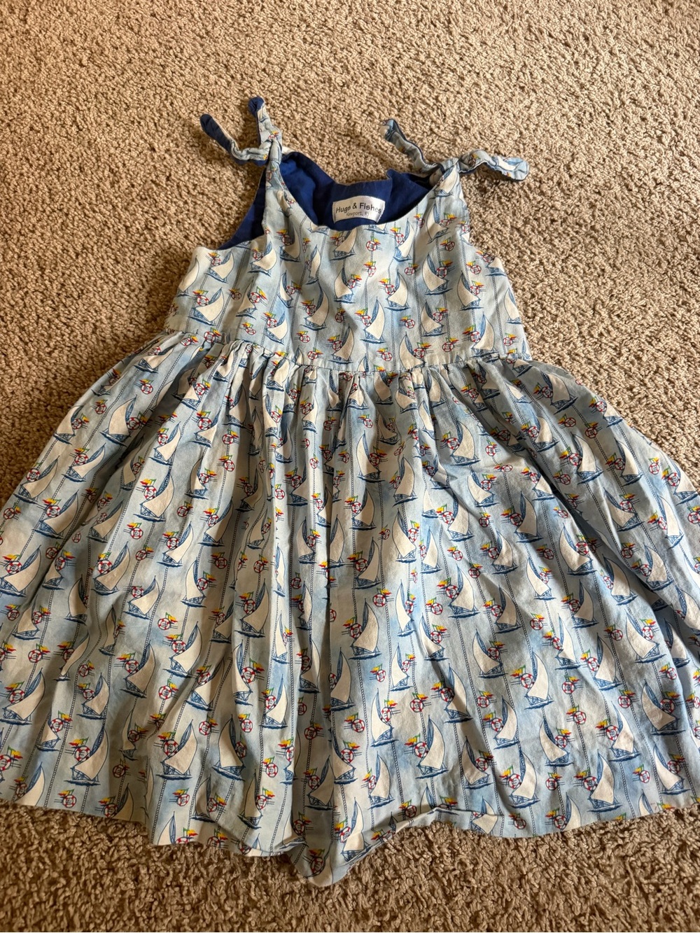 Girls' handmade Light Blue Sailboat Print Tie-Strap Dress from Rhode Island